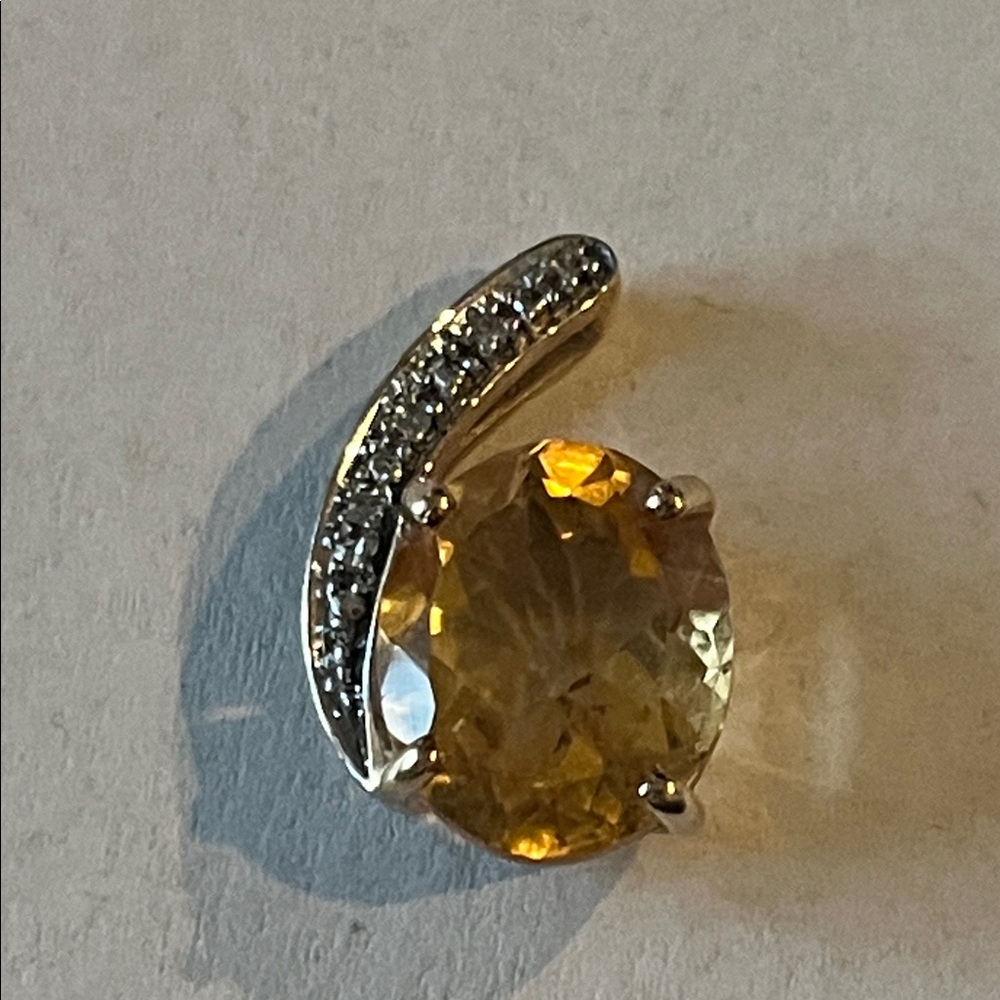 10K Gold Pendant with Citrine and Diamond Accents